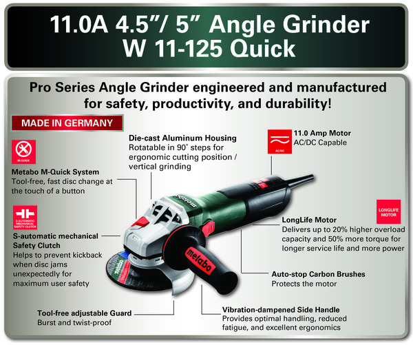 PTM-G603623420 4.5" / 5" Angle Grinder - 11,000 RPM - 11.0 Amps - w/ Lock-on
